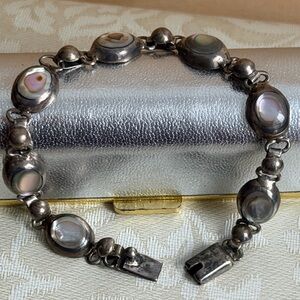 Vintage Mexican Abalone Sterling Silver Bracelet